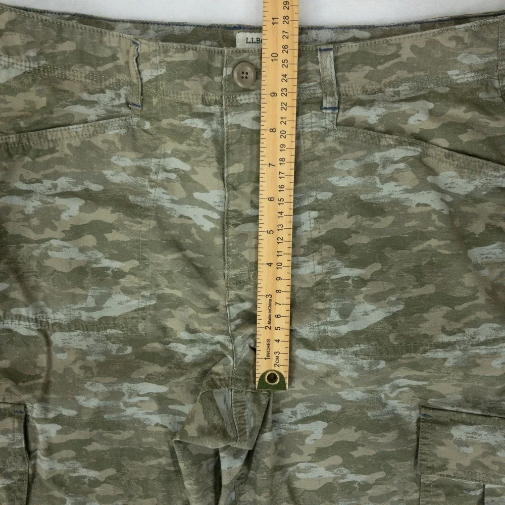 LLBean Cargo Pants Womens Size 12MT Green Camo Favorite Fit Stretch Utility Tall